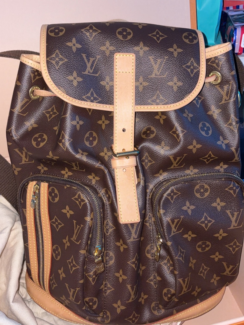 Louis Vuitton Monogram Canvas Backpack in Brown & Tan Leather Trim